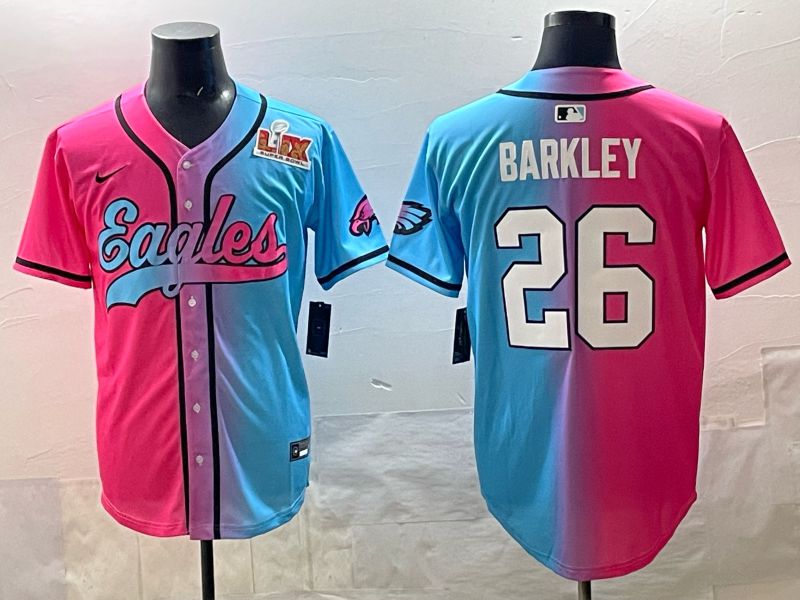 Men 2025 Philadelphia Eagles 26 Barkley Blue pink Nike Limited NFL Jersey style 06